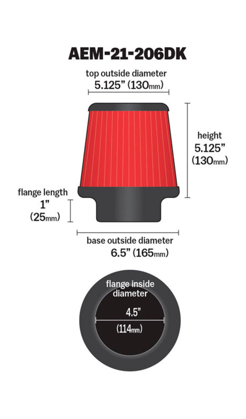 AEM 4.50 in Short Neck 5 in Element Filter - 21-206DK