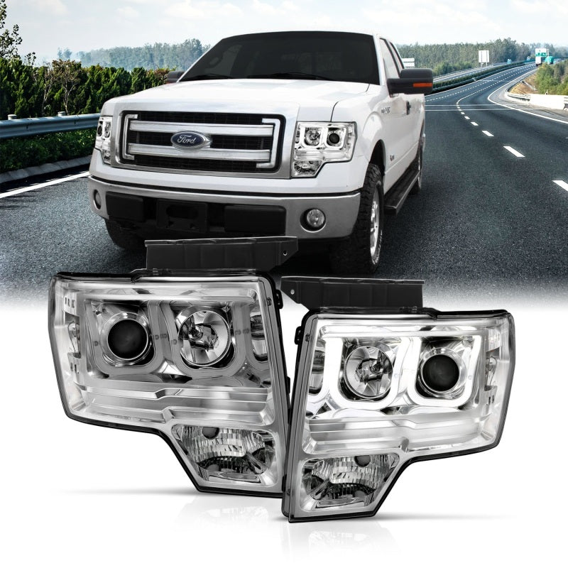 ANZO 2009-2014 Ford F-150 Projector Headlights w/ U-Bar Chrome - 111264