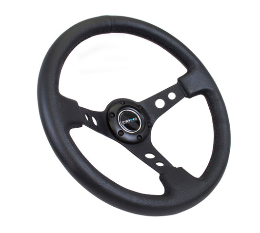 NRG Reinforced Steering Wheel (350mm / 3in. Deep) Blk Leather - RST-006BK
