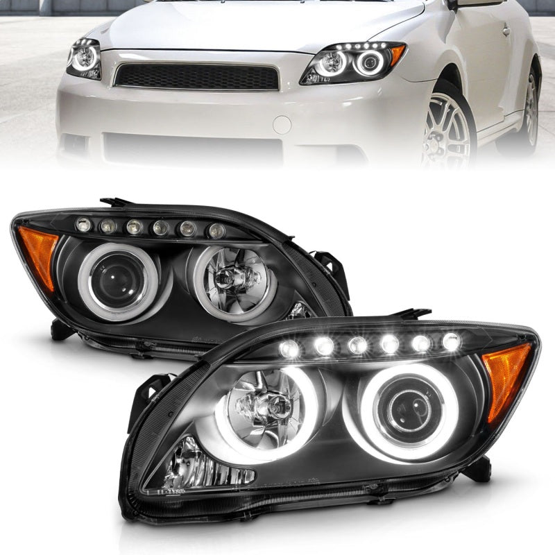 ANZO 2005-2010 Scion Tc Projector Headlights w/ Halo Black (CCFL) - 121119