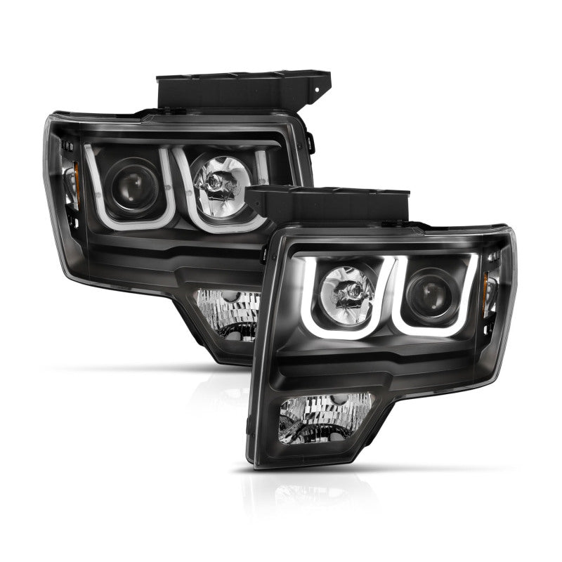 ANZO 2009-2014 Ford F-150 Projector Headlights w/ U-Bar Switchback Black - 111383