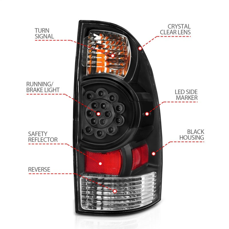 ANZO 2005-2015 Toyota Tacoma LED Taillights Black - 311042