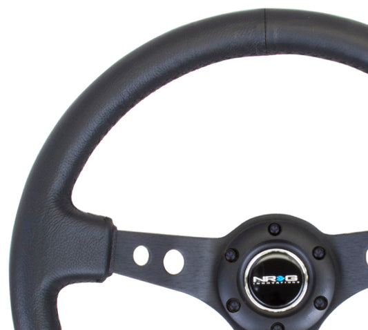 NRG Reinforced Steering Wheel (350mm / 3in. Deep) Blk Leather - RST-006BK