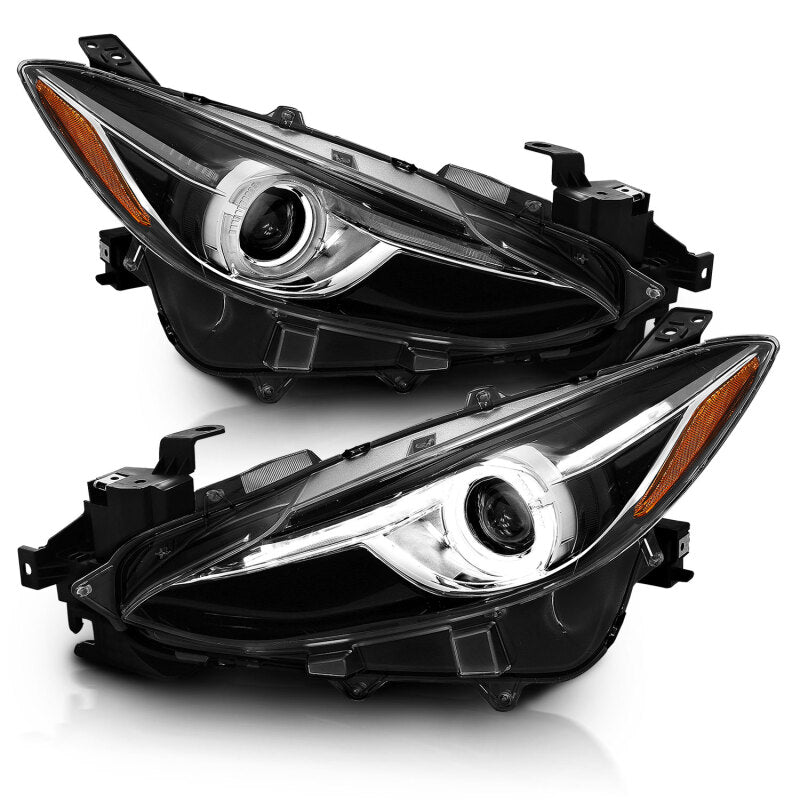 ANZO Projector Headlights With Halo Black w/Amber 14-17 Mazda 3 - 121522