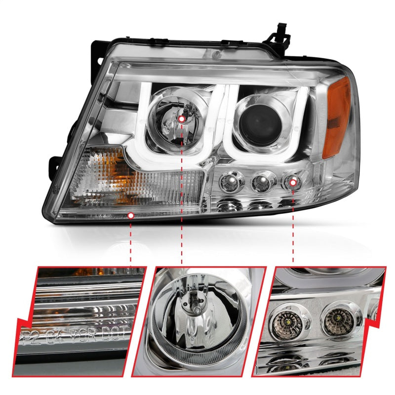 ANZO 2004-2008 Ford F-150 Projector Headlights w/ U-Bar Chrome - 111287