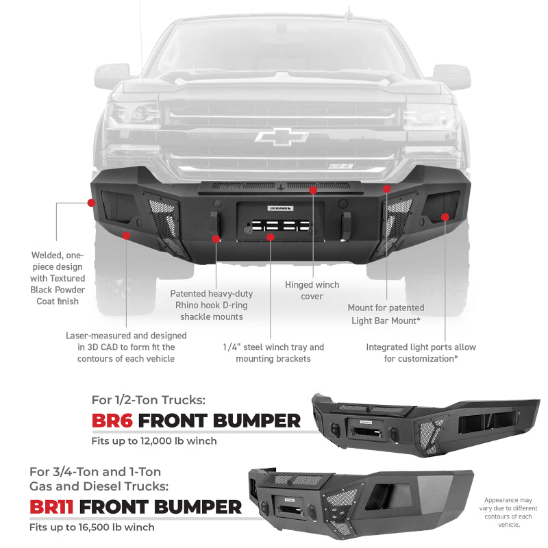 Go Rhino 11-14 Chevrolet Silverado 2500HD/3500HD BR11 Front Bumper Replacement - 24177T