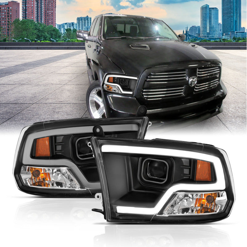 ANZO 09-18 Dodge Ram 1500 Plank Style Projector Headlights Black - 111404