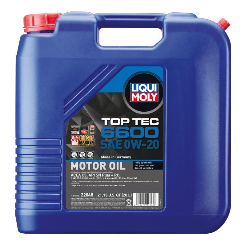 LIQUI MOLY 20L Top Tec 6600 Motor Oil SAE 0W20 - 22048