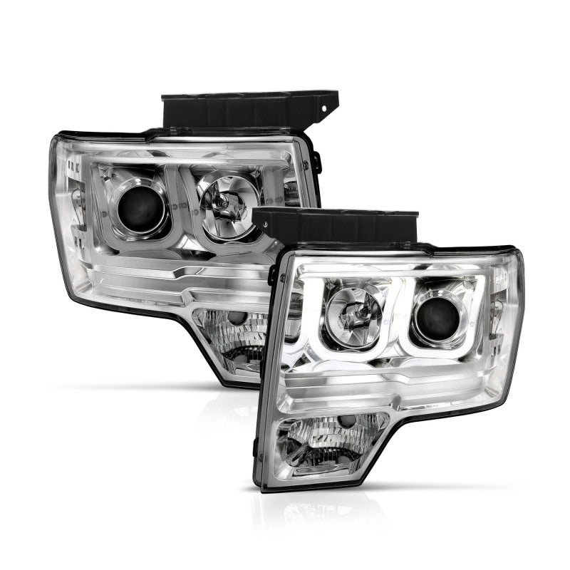 ANZO 2009-2014 Ford F-150 Projector Headlights w/ U-Bar Chrome - 111264