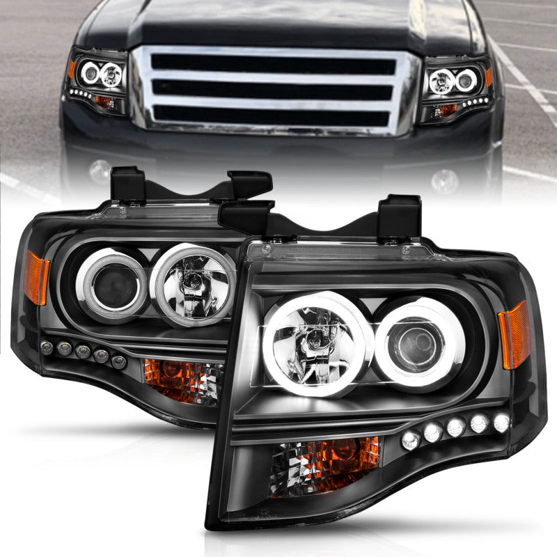 ANZO 2007-2014 Ford Expedition Projector Headlights w/ Halo Black - 111113