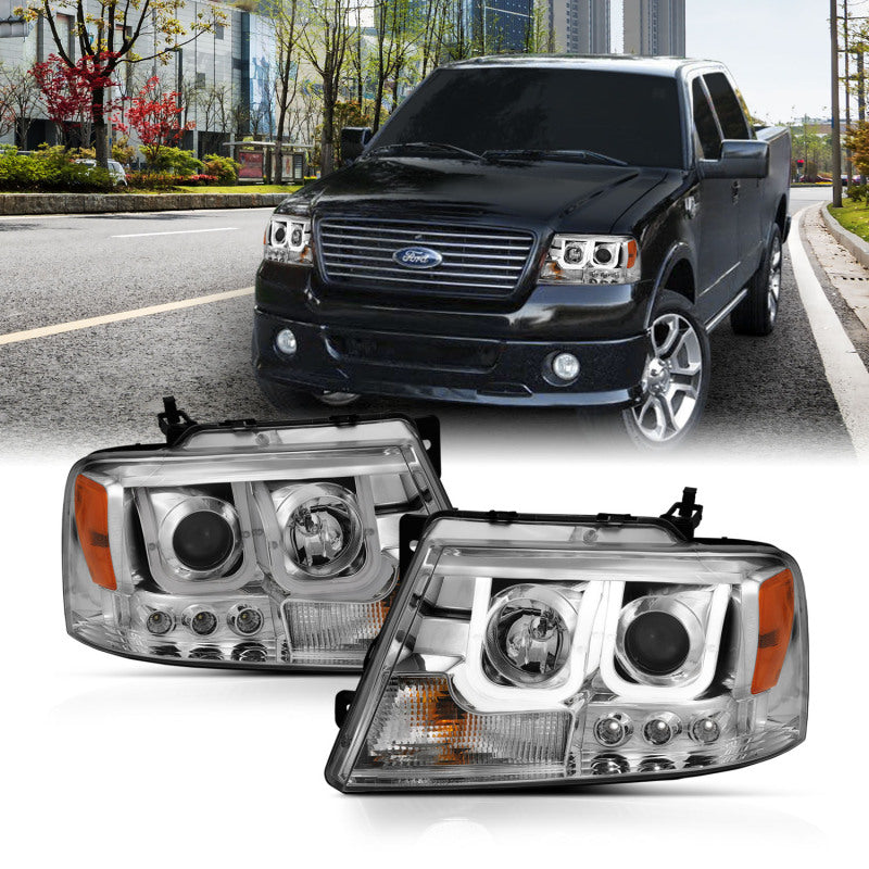 ANZO 2004-2008 Ford F-150 Projector Headlights w/ U-Bar Chrome - 111287