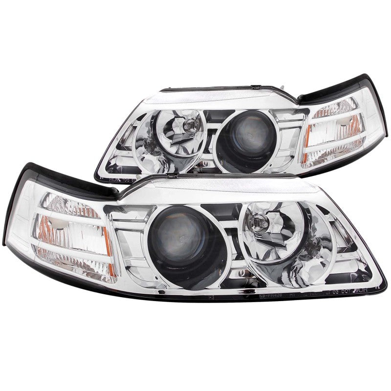 ANZO 1999-2004 Ford Mustang Projector Headlights Chrome - 121043