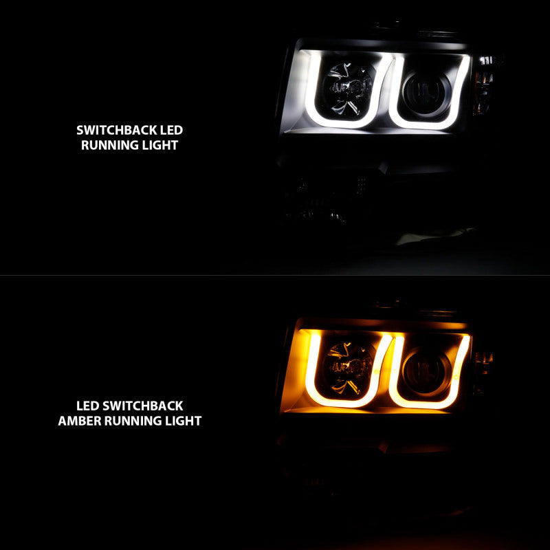 ANZO 2009-2014 Ford F-150 Projector Headlights w/ U-Bar Switchback Black - 111383