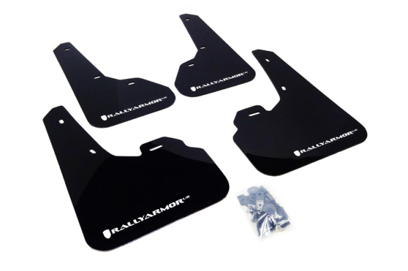 Rally Armor 10-13 Mazda3/Speed3 (Hatch/Sedan) Black UR Mud Flap w/White - MF17-UR-BLK/WH