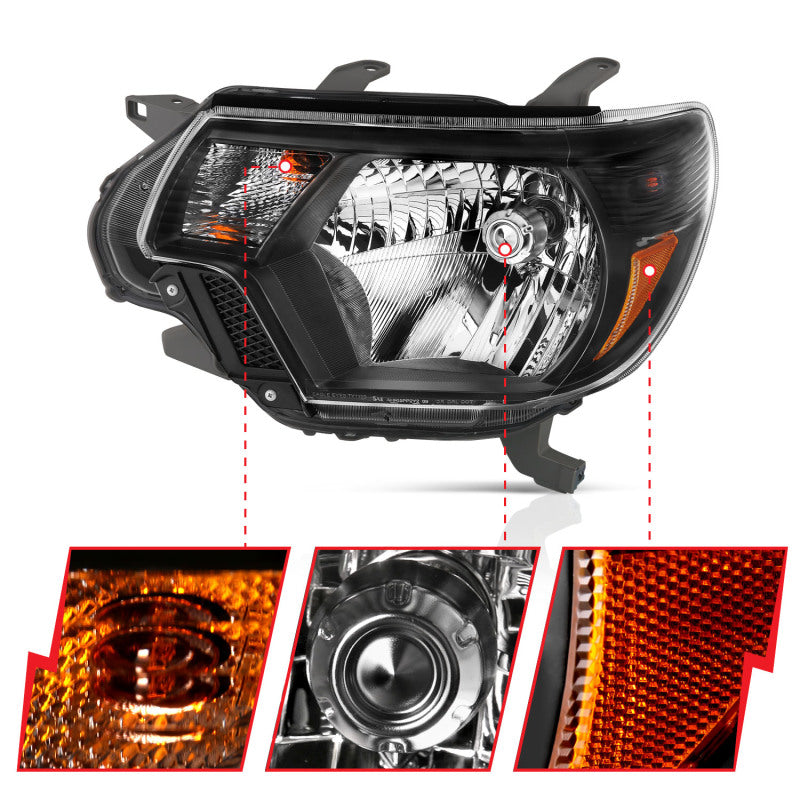 ANZO 2012-2015 Toyota Tacoma Crystal Headlights Black - 111395