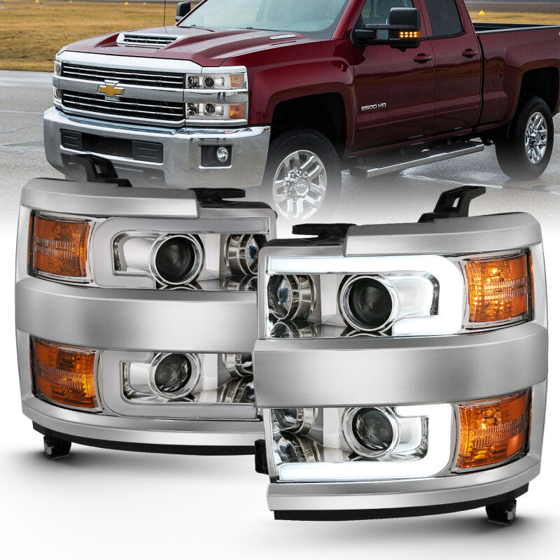 ANZO 2015-2016 Chevrolet Silverado Projector Headlights w/ Plank Style Design - 111360