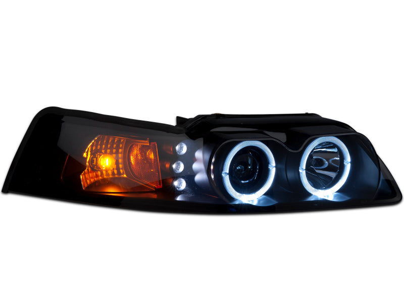 Raxiom 99-04 Ford Mustang Dual LED Halo Projector Headlights- Black - 49113