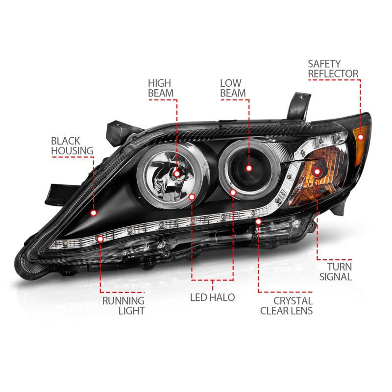 ANZO 2010-2011 Toyota Camry Projector Headlights w/ Halo Black (CCFL) - 121442