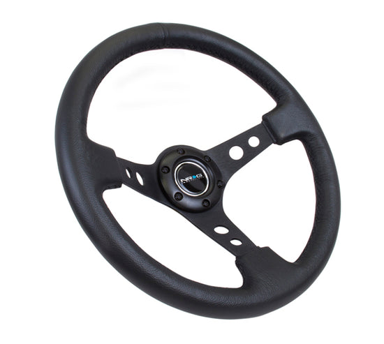 NRG Reinforced Steering Wheel (350mm / 3in. Deep) Blk Leather - RST-006BK.