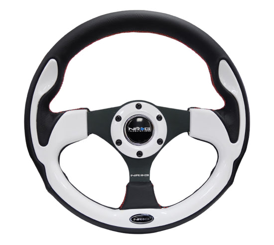 NRG Reinforced Steering Wheel (320mm) Blk w/White Trim & 4mm - RST-001WT.