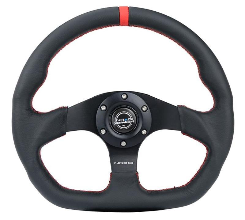 NRG Reinforced Steering Wheel (320mm) Sport Leather Flat Bottom w/ - RST-024MB-R-RD