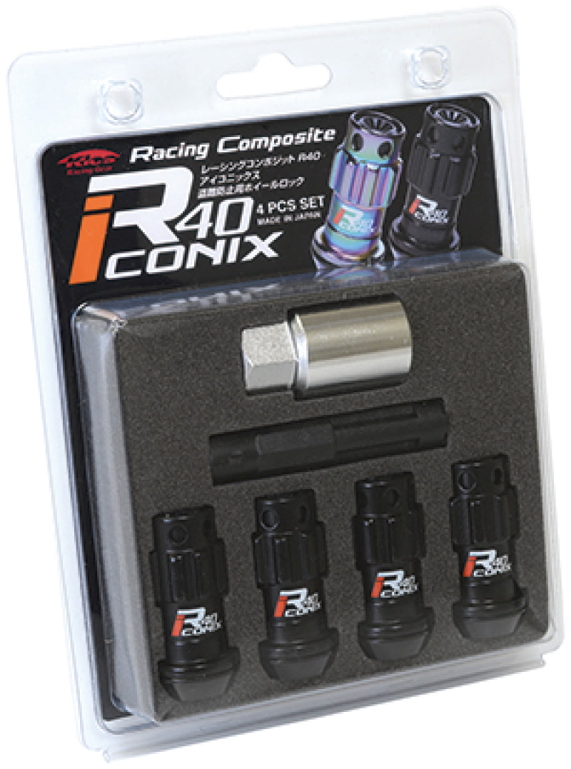 Project Kics 12X1.25 R40 Iconix Black Lug Nut Lock Set - WYIF43KK