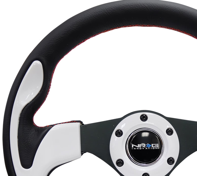 NRG Reinforced Steering Wheel (320mm) Blk w/White Trim & 4mm - RST-001WT.