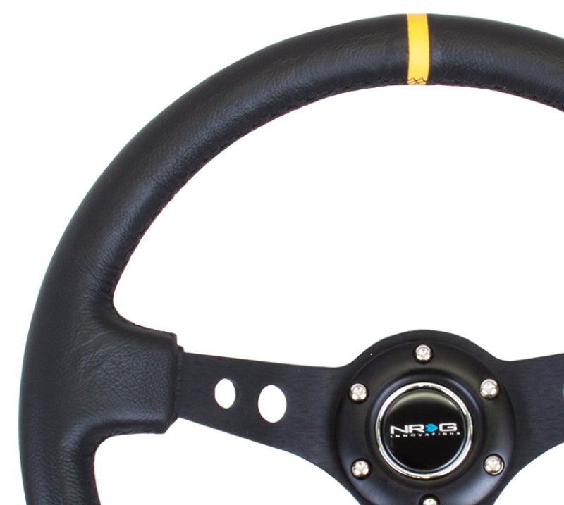 NRG Reinforced Steering Wheel (350mm / 3in. Deep) Blk Leather - RST-006BK-Y.