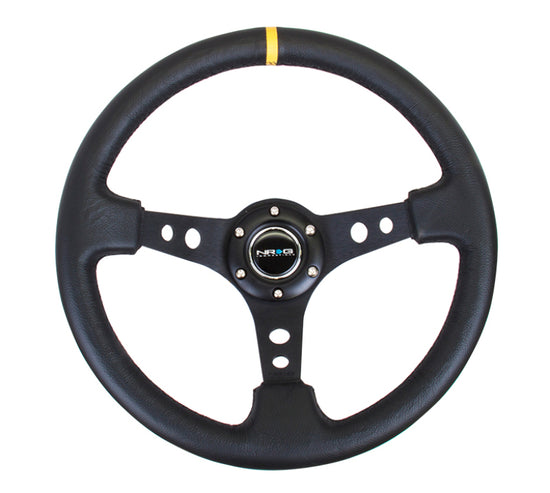 NRG Reinforced Steering Wheel (350mm / 3in. Deep) Blk Leather - RST-006BK-Y.