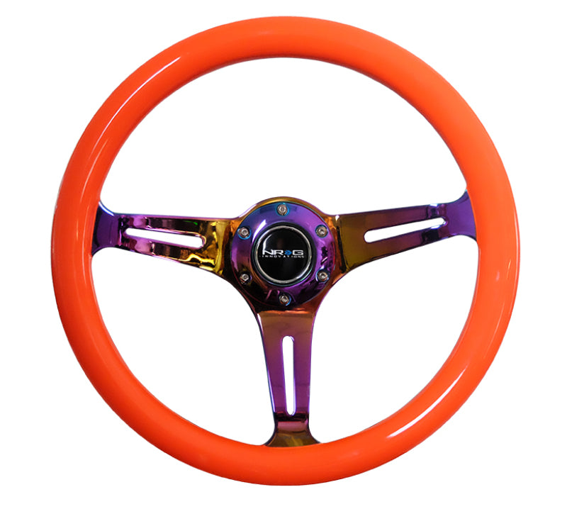 NRG Classic Wood Grain Steering Wheel (350mm) Neon Orange Color - ST-015MC-NOR.