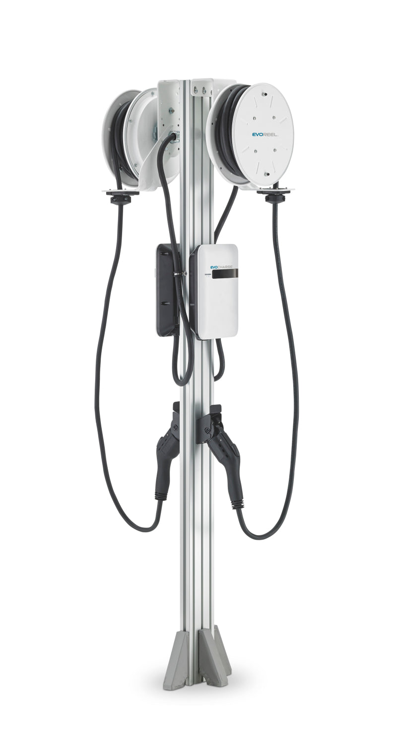 EvoCharge iEVSE Plus Dual Port Pedestal w/22ft EvoReel - EVC4AC0C1B1B3