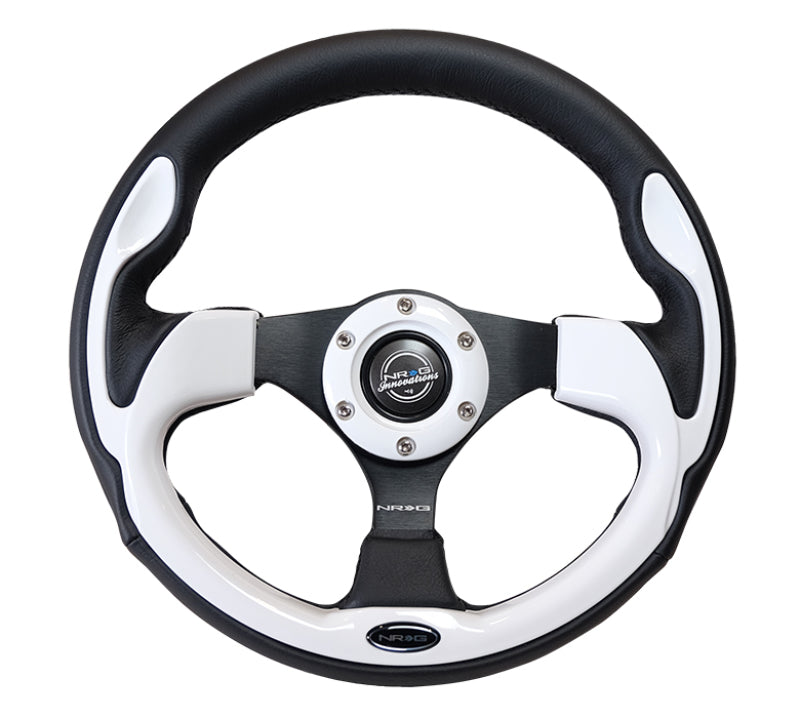 NRG Reinforced Steering Wheel (320mm) Blk w/White Trim & 4mm - RST-001WT.