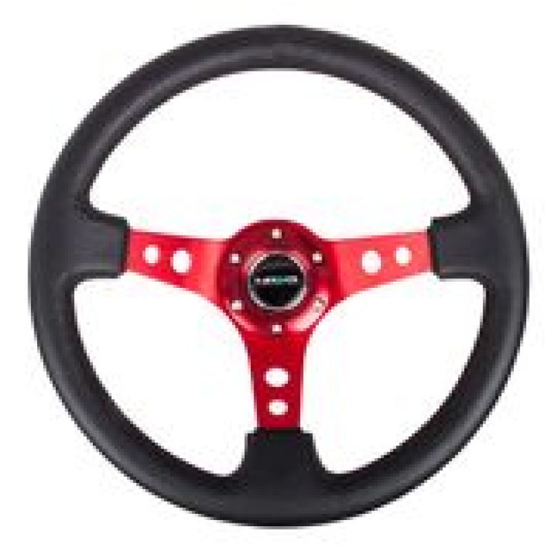 NRG Reinforced Steering Wheel (350mm / 3in. Deep) Blk Leather - RST-006RD