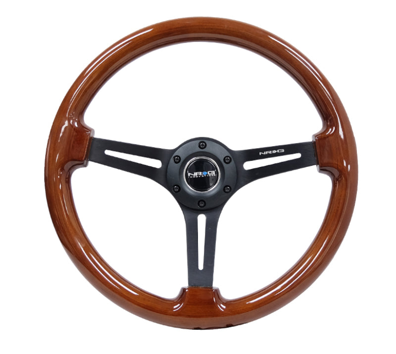 NRG Reinforced Steering Wheel (350mm / 3in. Deep) Brown Wood - RST-018BR-BK