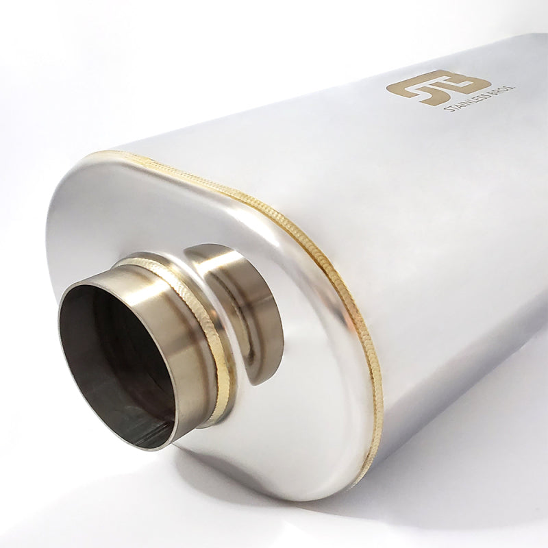 Stainless Bros 2.5in x 10in OAL SS304 Thin Oval Muffler - 616-06313-2100