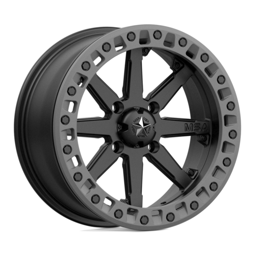 Set of 4: MSA Offroad Wheels M31 Lok2 Beadlock Wheel, 16x7.0 +0 Offset 4x110, Satin Black Matte Gray Ring - M31-06710