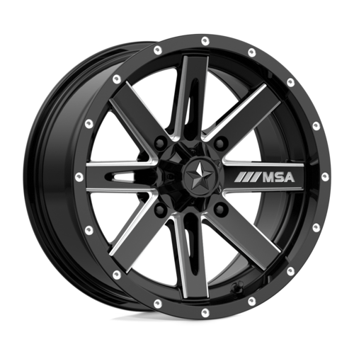 Set of 4: MSA Offroad Wheels M41 Boxer Wheel, 15x7.0 +10 Offset 4x110, Gloss Black Milled - M41-05710