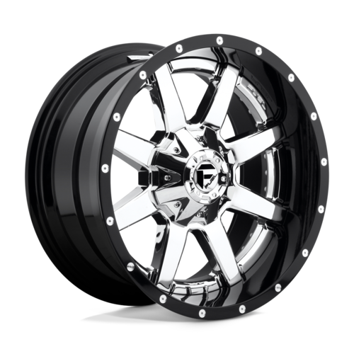 Set of 4: Fuel D260 Maverick Wheel, 24x14.0 -75 Offset 8x165.1, Chrome Plated Gloss Black Lip - D26024408245