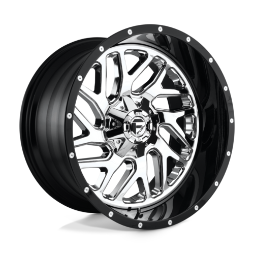 Set of 4: Fuel D211 Triton Wheel, 22x14.0 -70 Offset 8x165.1, Chrome Plated Gloss Black Lip - D21122408247