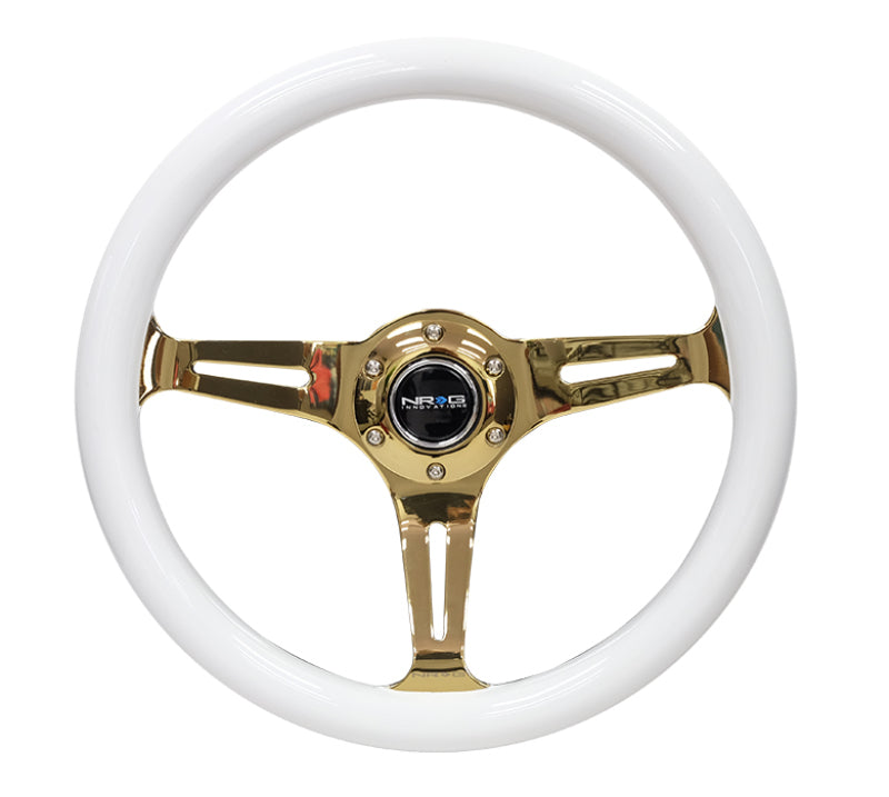 NRG Classic Wood Grain Steering Wheel (350mm) White Grip w/Chrome - ST-015CG-WT
