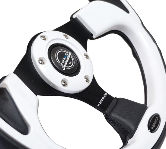 NRG Reinforced Steering Wheel (320mm) Blk w/White Trim & 4mm - RST-001WT.