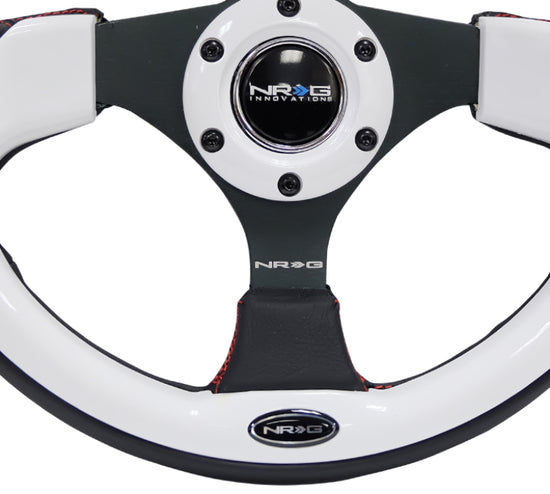 NRG Reinforced Steering Wheel (320mm) Blk w/White Trim & 4mm - RST-001WT.