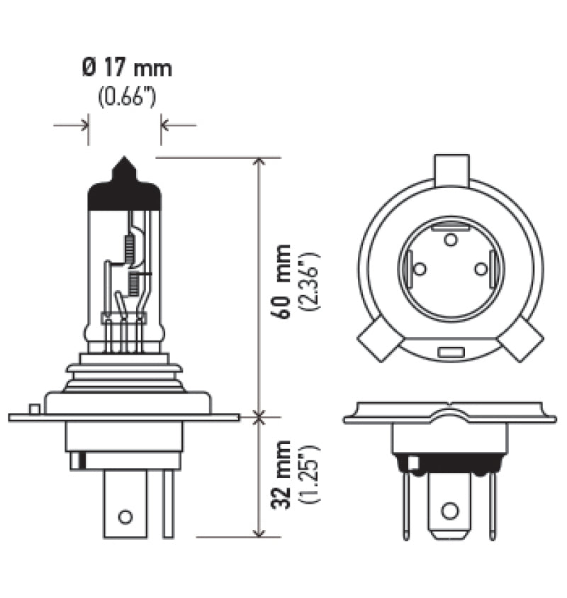 Hella H4 12V 130/90W Halogen Headlight Bulb - Universal - H4 130/90W.