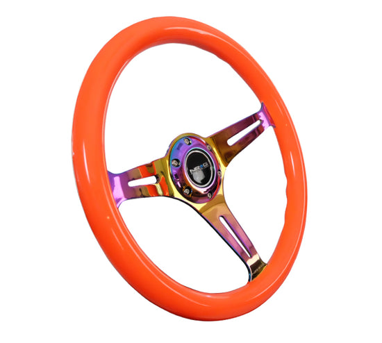 NRG Classic Wood Grain Steering Wheel (350mm) Neon Orange Color - ST-015MC-NOR.