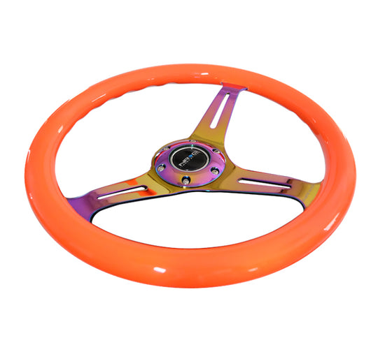 NRG Classic Wood Grain Steering Wheel (350mm) Neon Orange Color - ST-015MC-NOR.