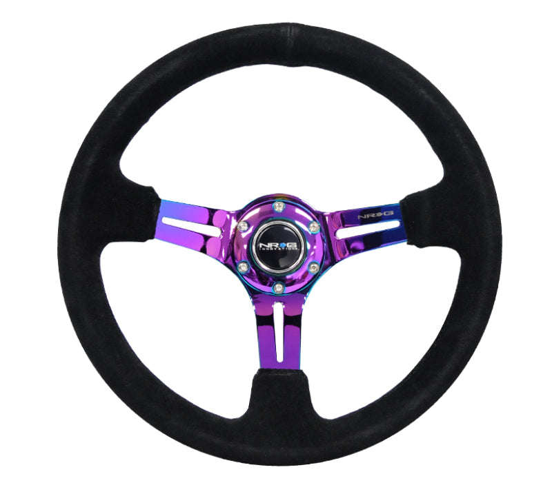 NRG Reinforced Steering Wheel (350mm / 3in. Deep) Blk Suede/Blk - RST-018S-MCBS