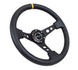 NRG Reinforced Steering Wheel (350mm / 3in. Deep) Blk Leather - RST-006BK-Y.