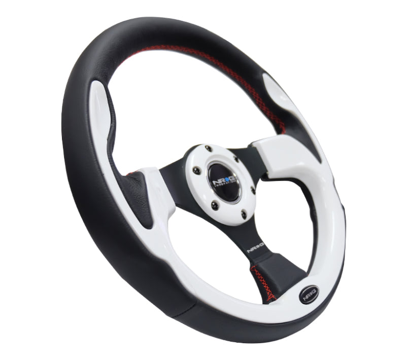 NRG Reinforced Steering Wheel (320mm) Blk w/White Trim & 4mm - RST-001WT.