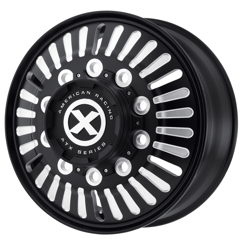 Set of 4: ATX Ao403 Roulette Wheel, 22x8.25 +144 Offset 10x285.75, Satin Black Milled   Front - AO40322510901
