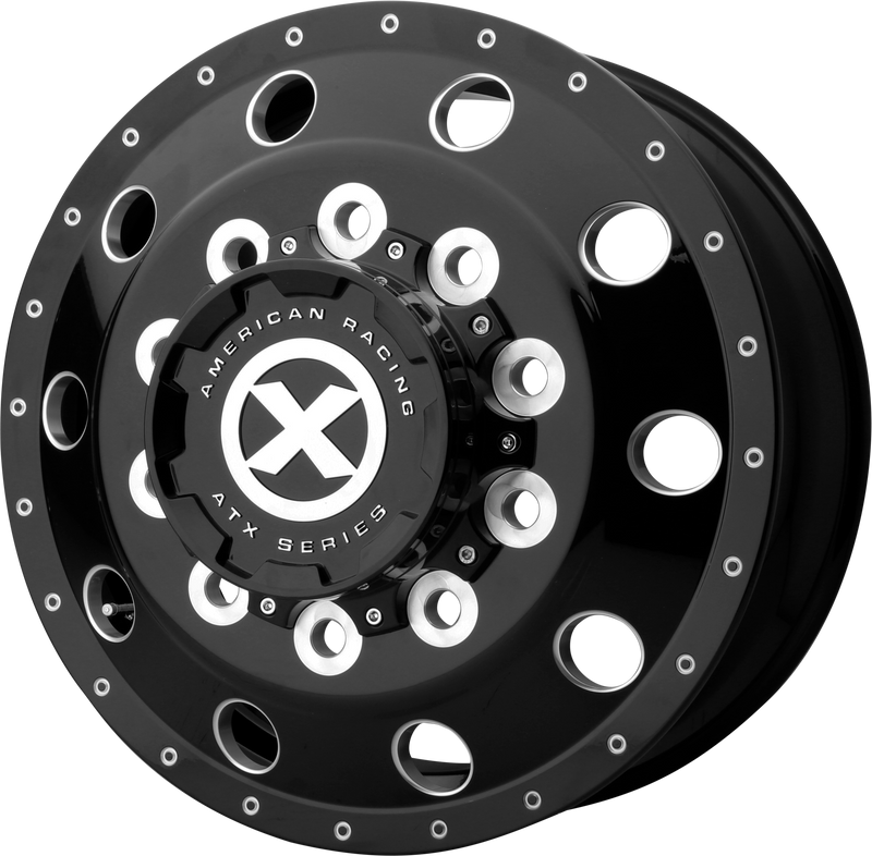 Set of 4: ATX Ao405 Trex Wheel, 24x8.25 +144 Offset 10x285.75, Gloss Black Milled   Front - AO40524510303H